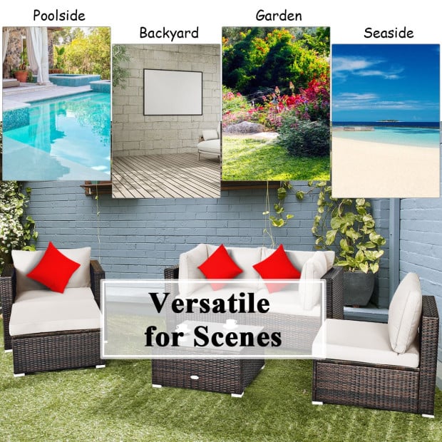 6pc Patio Rattan Sectional Furniture Set With Seat Cushion Image 9