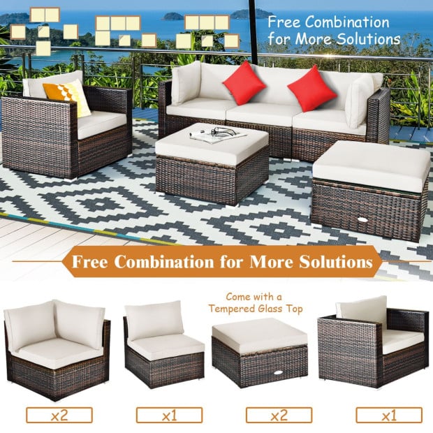 6pc Patio Rattan Sectional Furniture Set With Seat Cushion Image 3