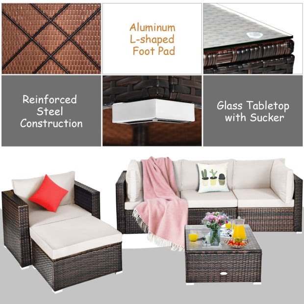 6pc Patio Rattan Sectional Furniture Set With Seat Cushion Image 5