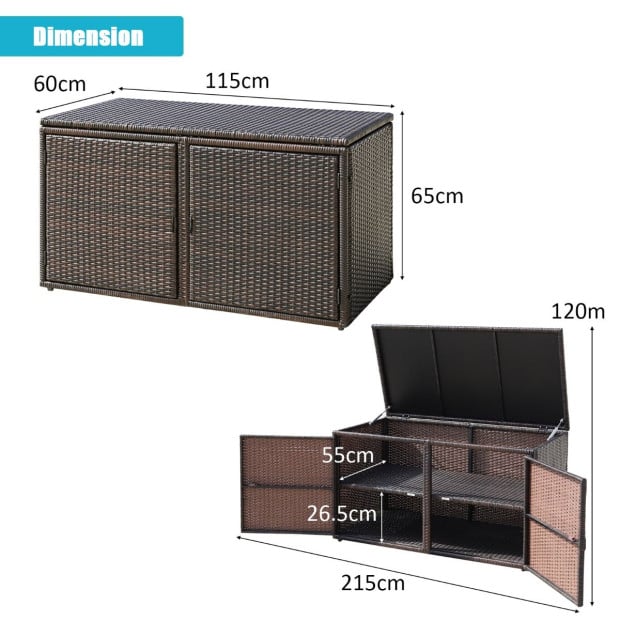 Patio Rattan Storage Container Box With Shelf 0.33m Brown Image 4