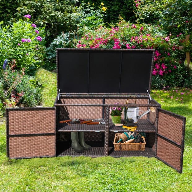 Patio Rattan Storage Container Box With Shelf 0.33m Brown Image 6