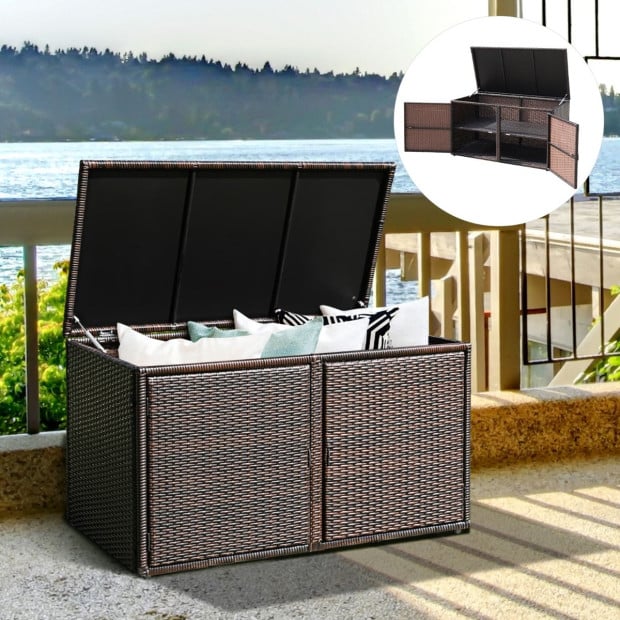 Patio Rattan Storage Container Box With Shelf 0.33m Brown Image 2