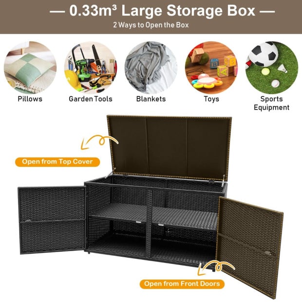 Outdoor Patio Rattan Storage Container Box With Shelf Black Image 5