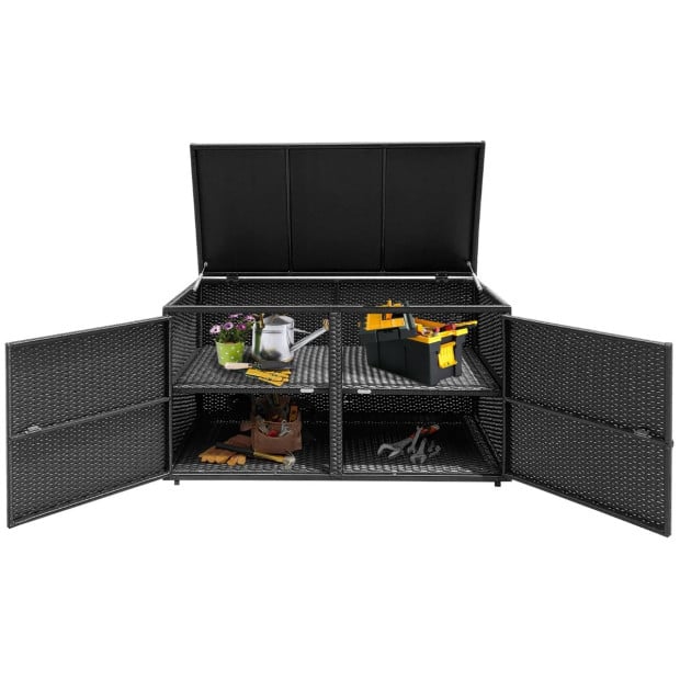 Outdoor Patio Rattan Storage Container Box With Shelf Black Image 8