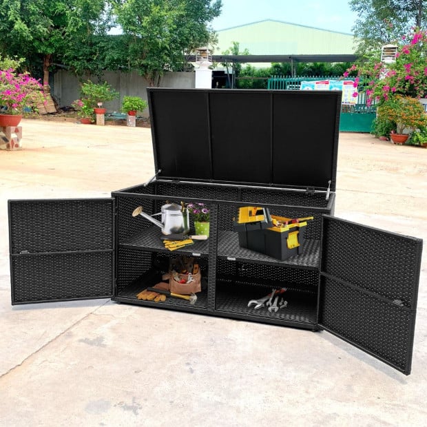 Outdoor Patio Rattan Storage Container Box With Shelf Black Image 6