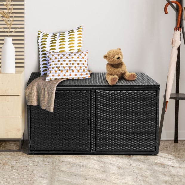 Outdoor Patio Rattan Storage Container Box With Shelf Black Image 7