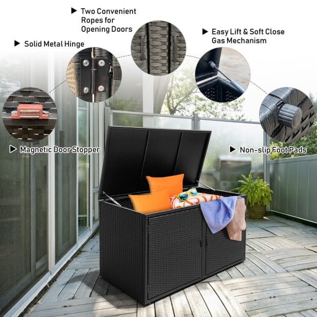 Outdoor Patio Rattan Storage Container Box With Shelf Black Image 3