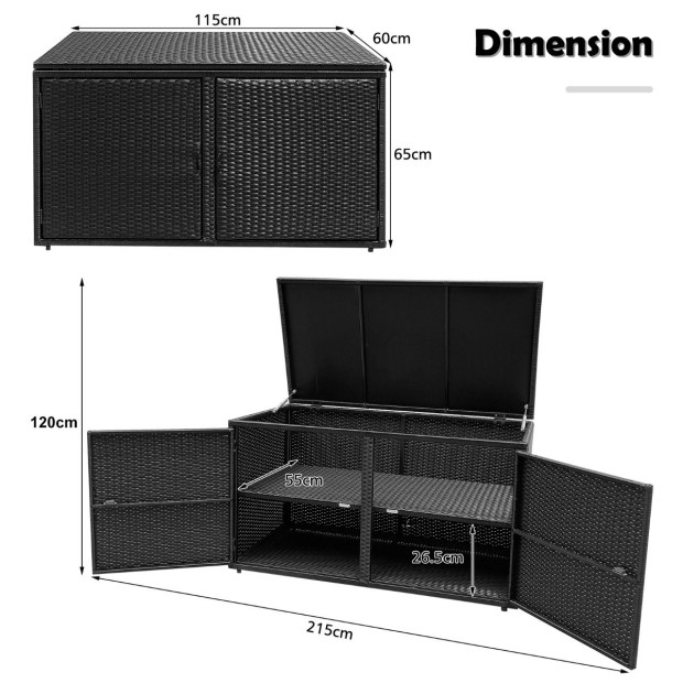 Outdoor Patio Rattan Storage Container Box With Shelf Black Image 4