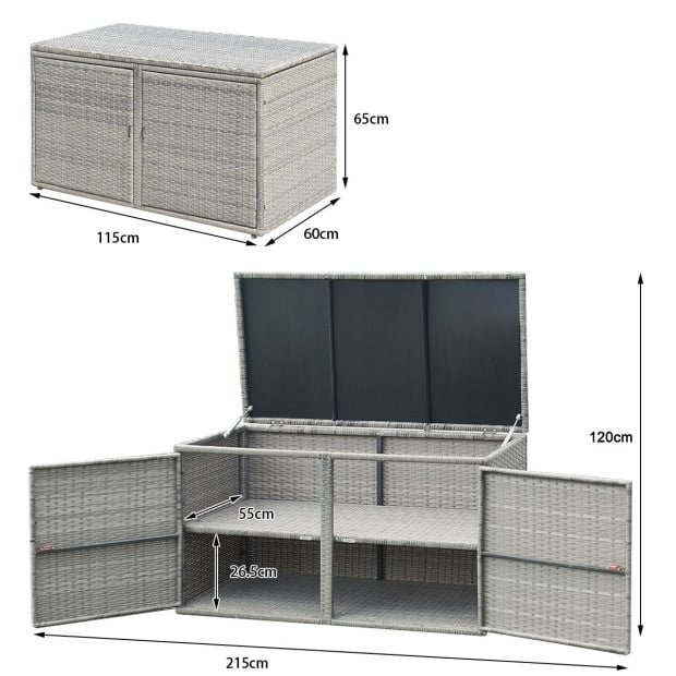 0.33m Patio Rattan Storage Container Box With Shelf Light Grey Image 4