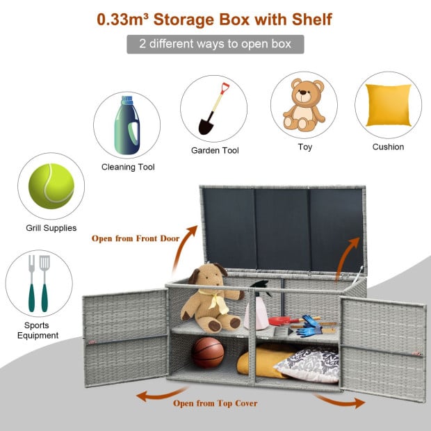 0.33m Patio Rattan Storage Container Box With Shelf Light Grey Image 5