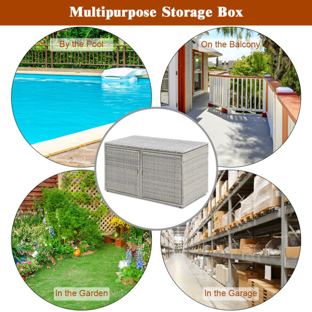0.33m Patio Rattan Storage Container Box With Shelf Light Grey Image 12