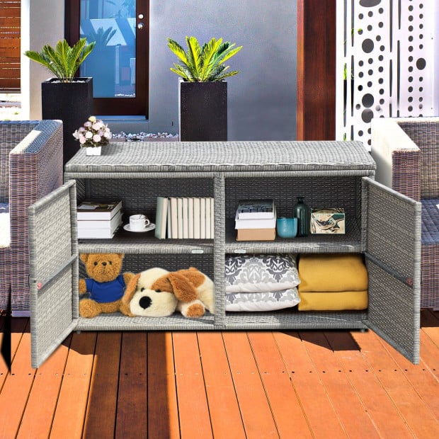 0.33m Patio Rattan Storage Container Box With Shelf Light Grey Image 8