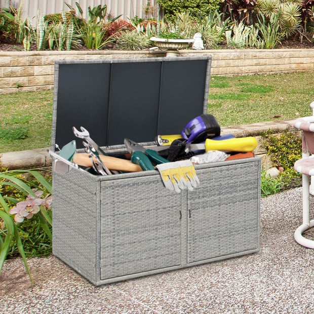 0.33m Patio Rattan Storage Container Box With Shelf Light Grey Image 2