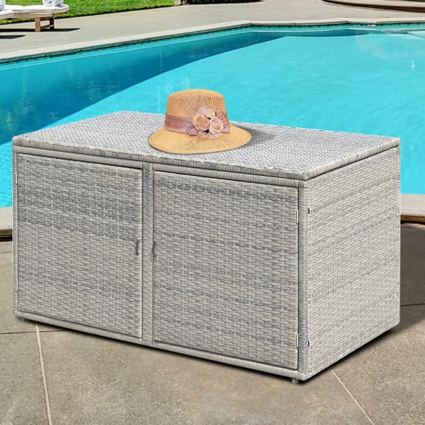 0.33m Patio Rattan Storage Container Box With Shelf Light Grey Image 6