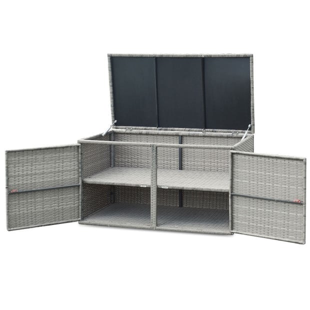 0.33m Patio Rattan Storage Container Box With Shelf Light Grey Image 9