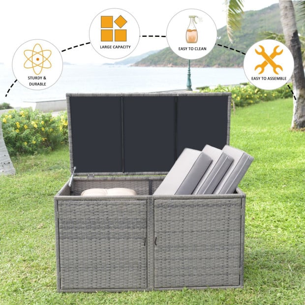 0.33m Patio Rattan Storage Container Box With Shelf Light Grey Image 3