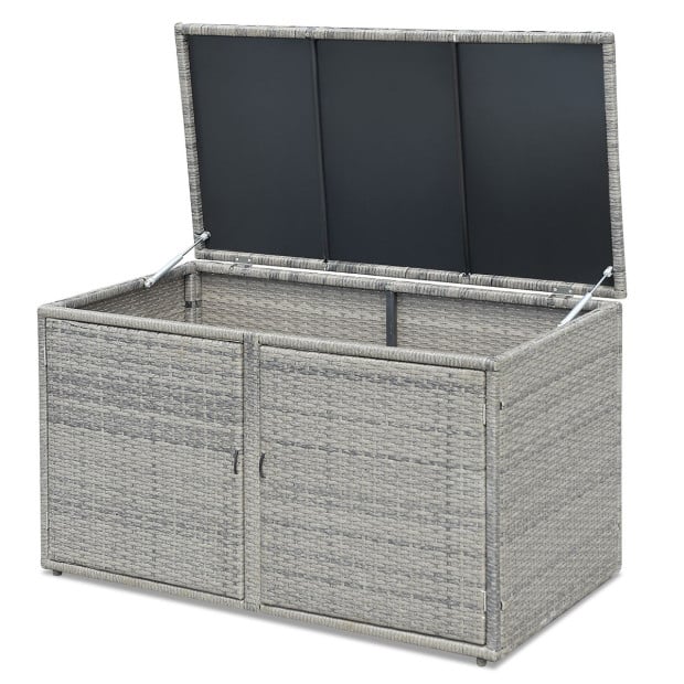 0.33m Patio Rattan Storage Container Box With Shelf Light Grey