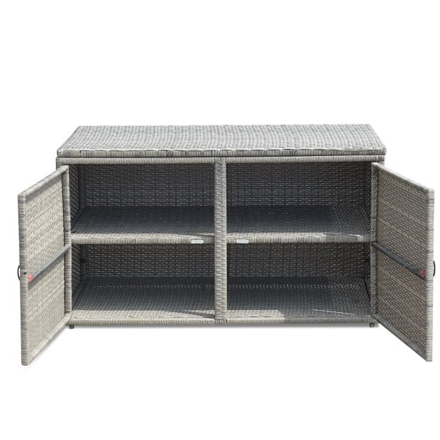 0.33m Patio Rattan Storage Container Box With Shelf Light Grey Image 10