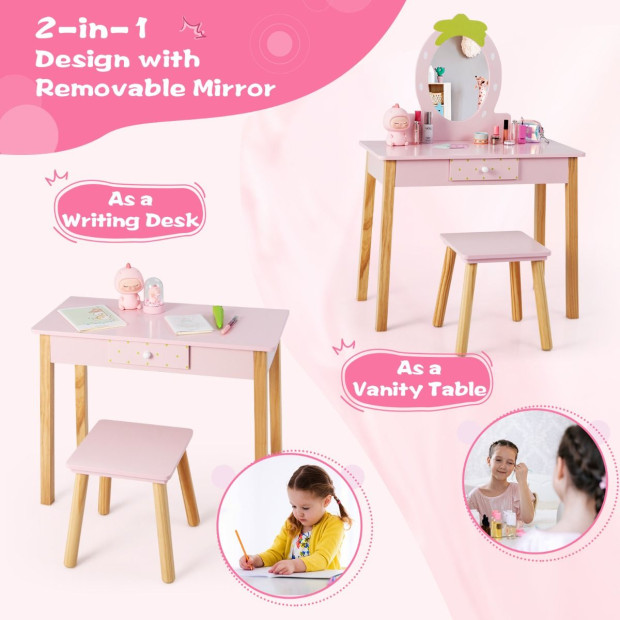 2in1 Childrens Kids Vanity Set With Stool Pink