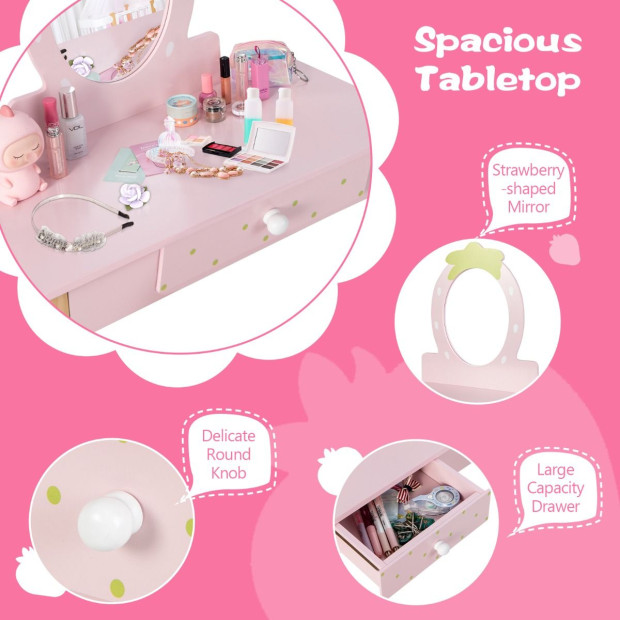 2in1 Childrens Kids Vanity Set With Stool Pink