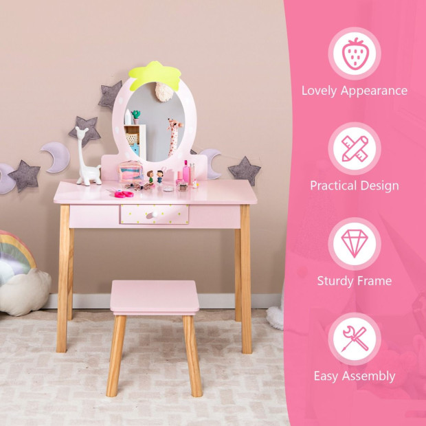 2in1 Childrens Kids Vanity Set With Stool Pink