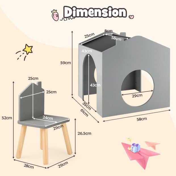 3pc Toddlers Kids Wooden Table And Chair Set With Chalkboards Grey Image 4