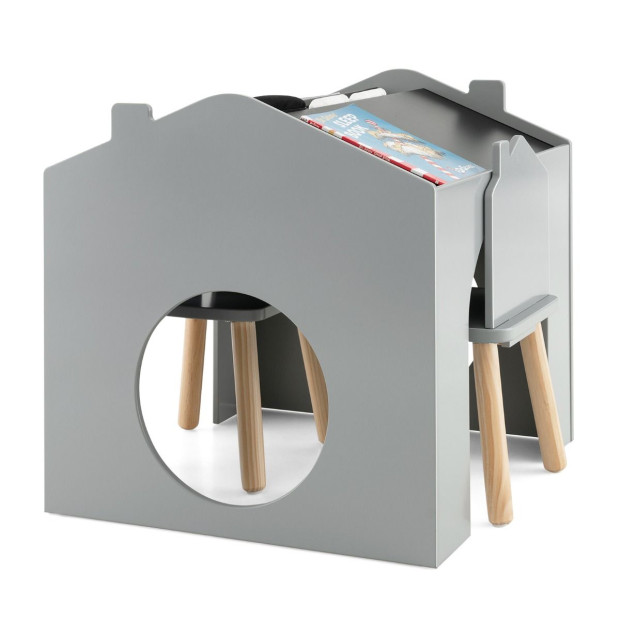 3pc Toddlers Kids Wooden Table And Chair Set With Chalkboards Grey Image 8