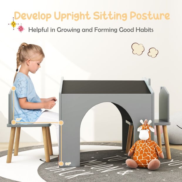 3pc Toddlers Kids Wooden Table And Chair Set With Chalkboards Grey Image 11