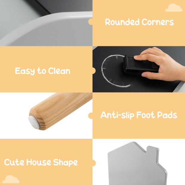 3pc Toddlers Kids Wooden Table And Chair Set With Chalkboards Grey Image 5