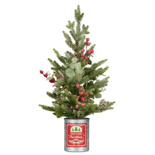 Christmas Tree with Lights in Tin Pot - 62cm Image 2