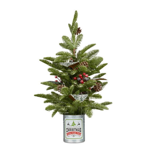 Christmas Tree with Lights in Tin Pot - 65cm Image 2