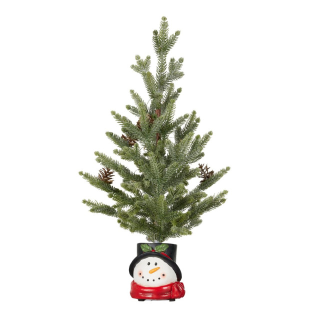 Christmas Tree with Lights in Snowman Pot - 55cm Image 2