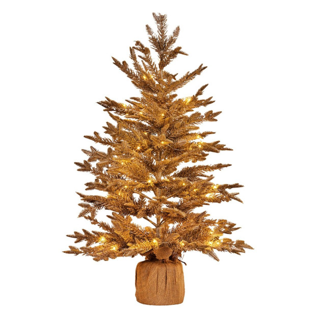 3ft Christmas Tree with Lights - Gold Fir in Hessian Base Image 3
