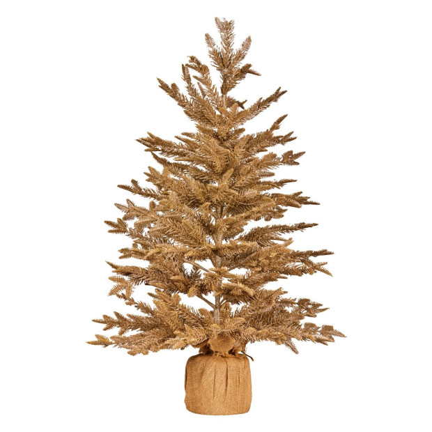 3ft Christmas Tree with Lights - Gold Fir in Hessian Base Image 4