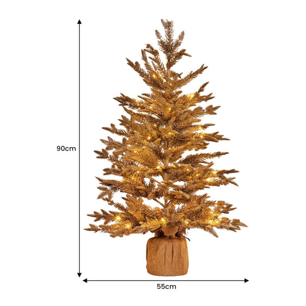 3ft Christmas Tree with Lights - Gold Fir in Hessian Base Image 5