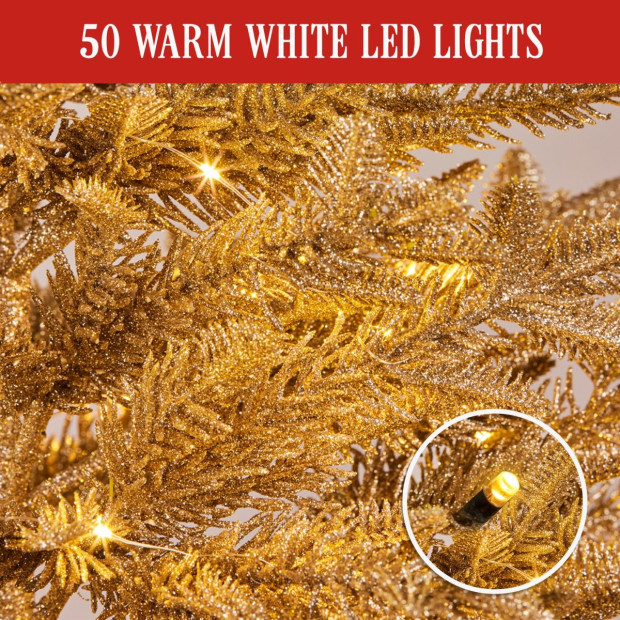 3ft Christmas Tree with Lights - Gold Fir in Hessian Base Image 6