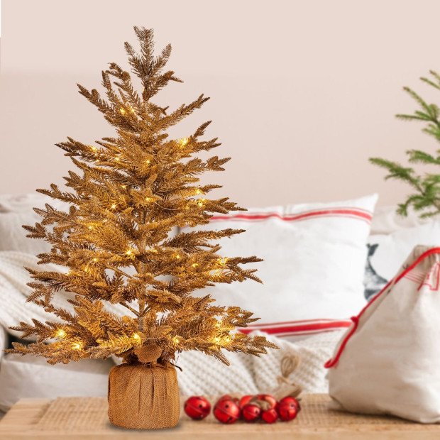 3ft Christmas Tree with Lights - Gold Fir in Hessian Base Image 7