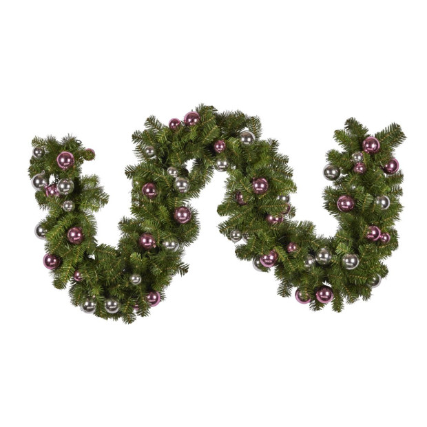 Christmas Garland with Lights 274cm with Pink & Silver Baubles Image 2