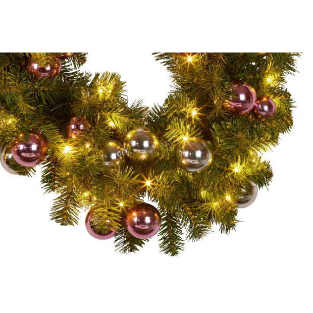 Christmas Garland with Lights 274cm with Pink & Silver Baubles Image 3