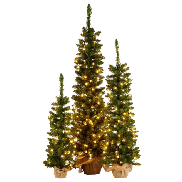 Set of 3 Prelit Christmas Trees with Hessian Bases Image 3