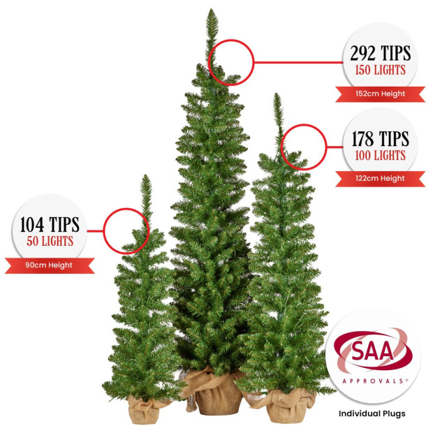 Set of 3 Prelit Christmas Trees with Hessian Bases Image 5