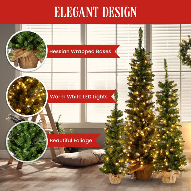 Set of 3 Prelit Christmas Trees with Hessian Bases Image 6