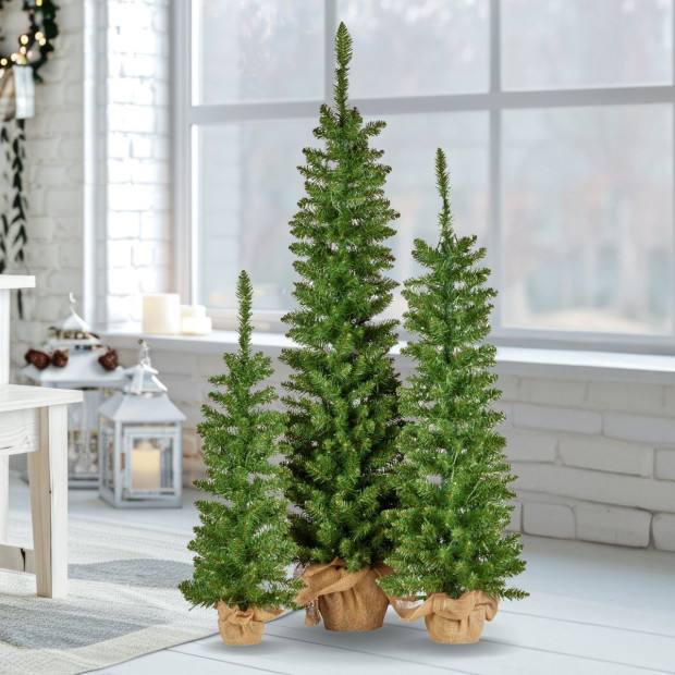 Set of 3 Prelit Christmas Trees with Hessian Bases Image 7