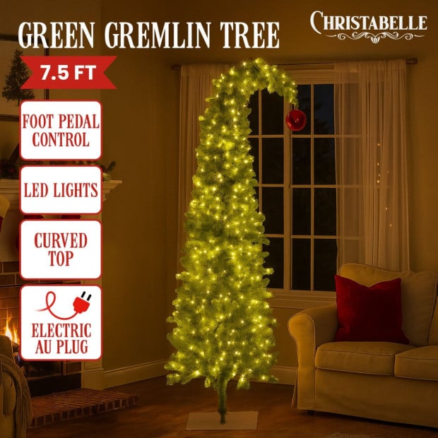 Christabelle Christmas Gremlin Tree 7.5ft with Curved Top Red Bauble