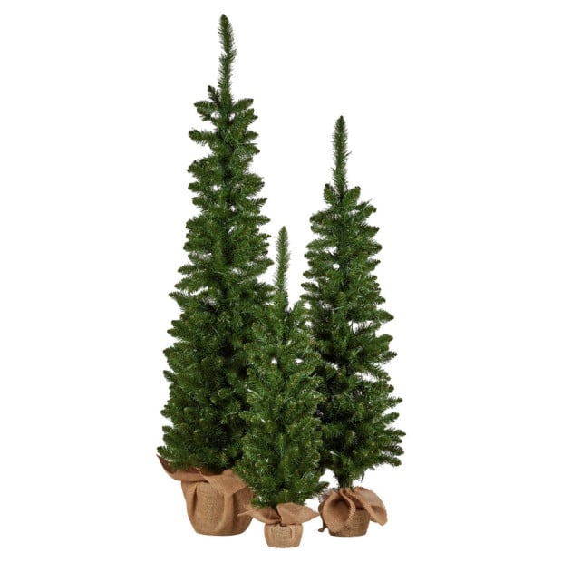 Christabelle Green Pine Christmas Trees Set of 3 with LED Lights & Hessian Base Image 3