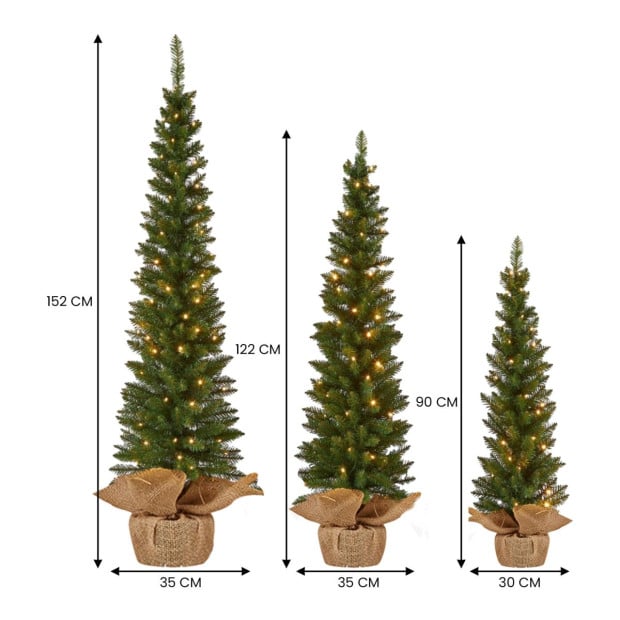 Christabelle Green Pine Christmas Trees Set of 3 with LED Lights & Hessian Base Image 4