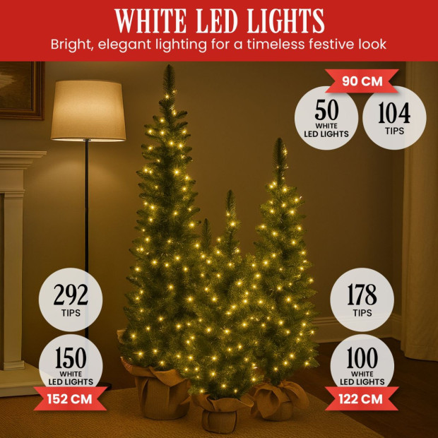 Christabelle Green Pine Christmas Trees Set of 3 with LED Lights & Hessian Base Image 6