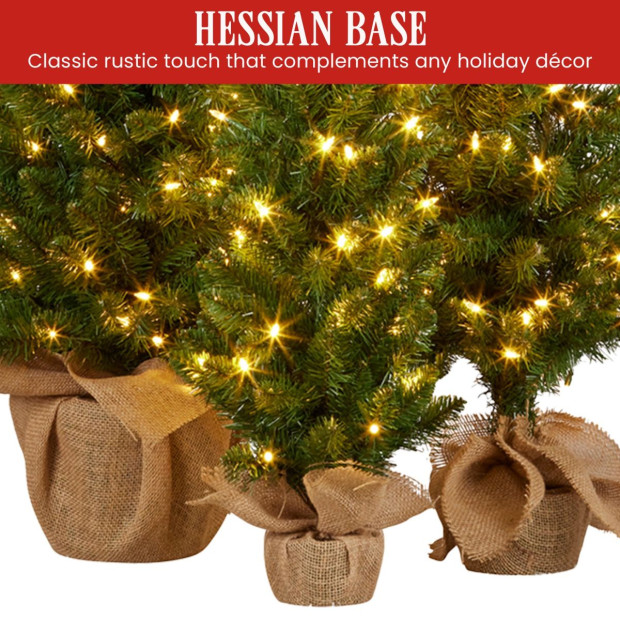 Christabelle Green Pine Christmas Trees Set of 3 with LED Lights & Hessian Base Image 8