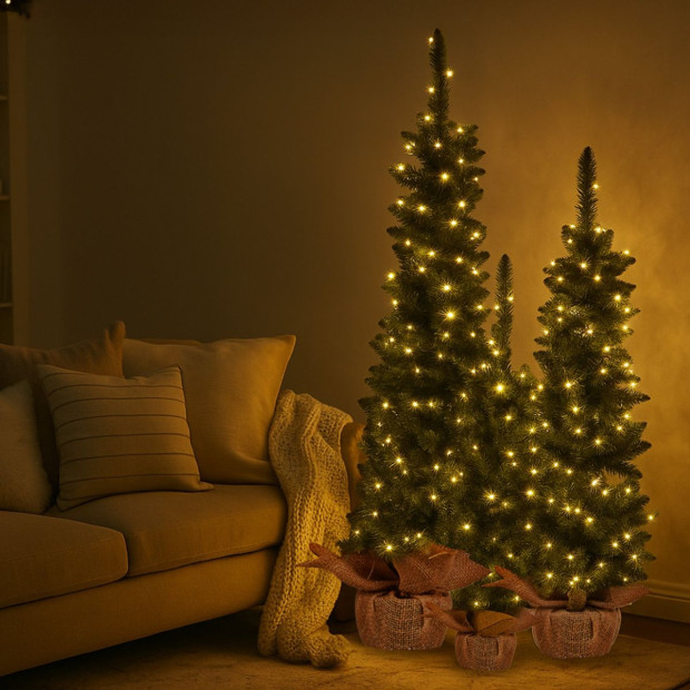Christabelle Green Pine Christmas Trees Set of 3 with LED Lights & Hessian Base Image 9