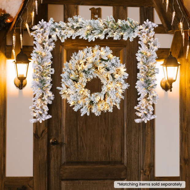 Snowy Atica Pre-Lit Christmas Wreath - 61cm Image 7